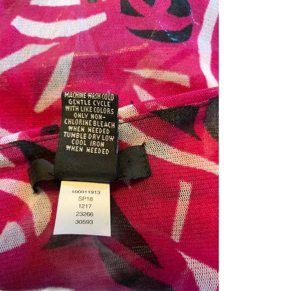 Alfani Women Top Maroon White Black Sheer Material Geometric Print Long Sleeve S - Picture 5 of 5